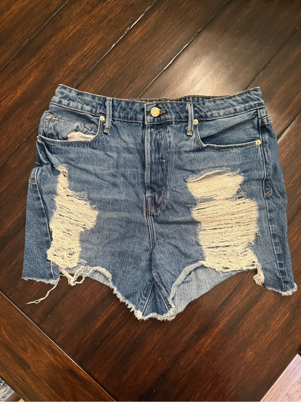 Good American Distressed Denim Shorts - Blue